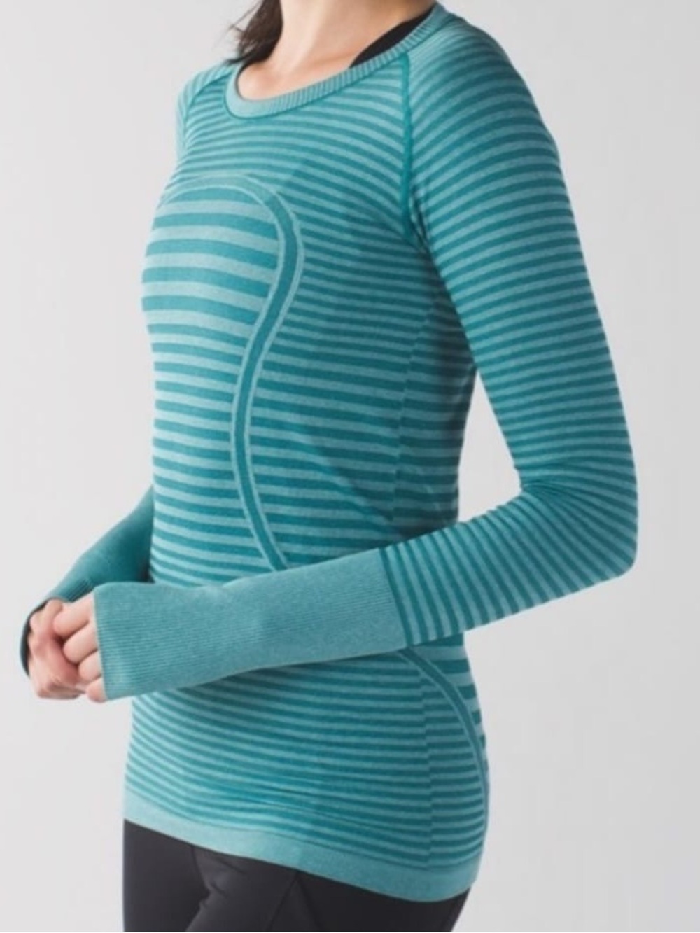 lululemon athletica Teal Striped Long Sleeve Top